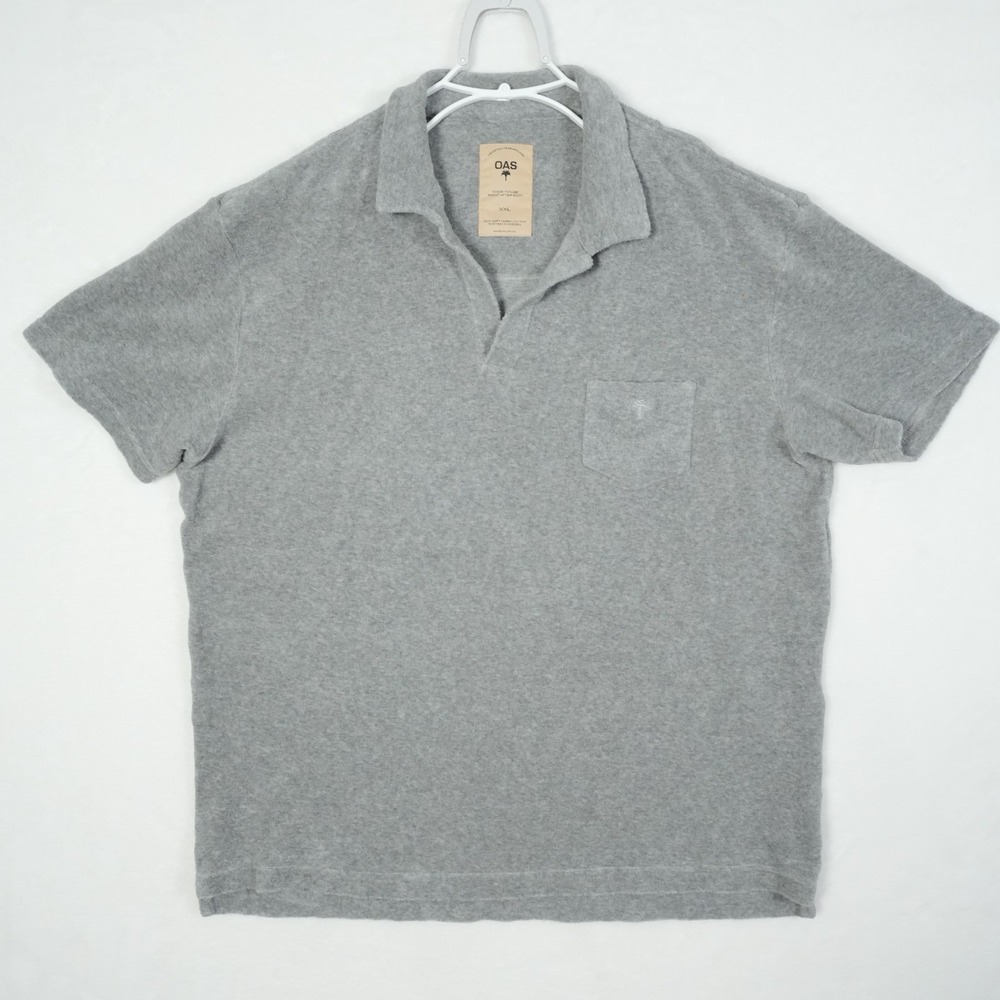 OAS Mens Terry Polo Shirt‎ Grey Short Sleeve Cotton Towel Knit XXL Pocket Logo